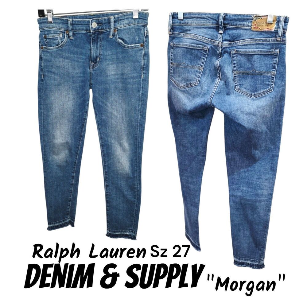 Denim & Supply Ralph Lauren Sz 27 Morgan Crop Distressed Logo Boho Skinny Jeans